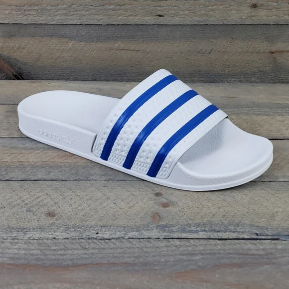 adidas Originals Men's Adilette Slides Sandals White Blue - Picture 3 of 9